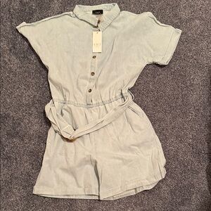 Vici Light Blue Button-Up Romper